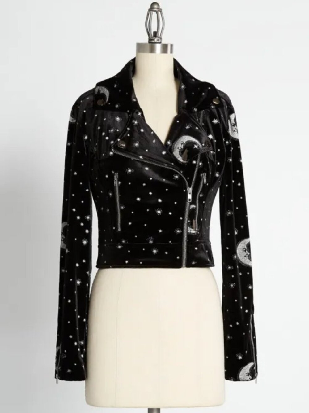 Collectif Black Velvet Midnight Moon Moto Jacket M